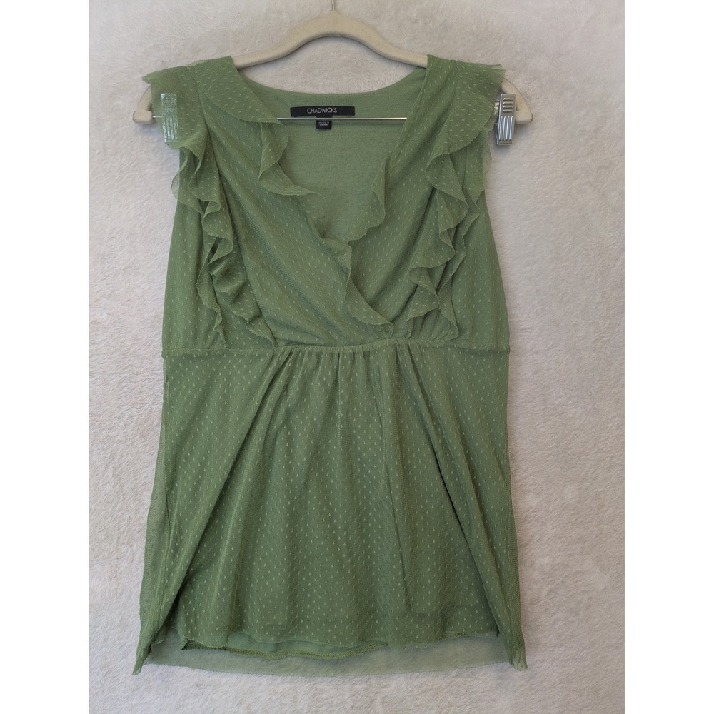 Chadwicks Blouse Women's S Y2K Green Ruffle Point Desprit Fairycore V-Neck